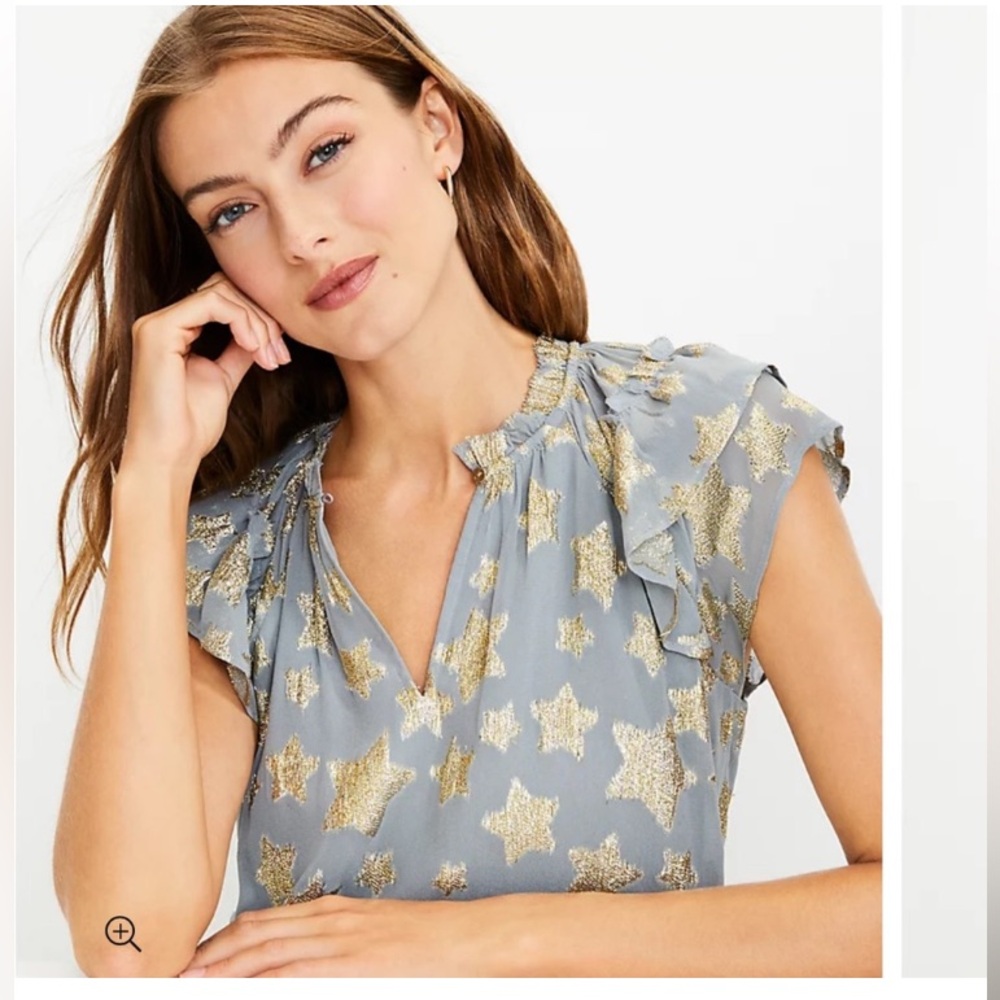 Fairycore Star celestial gold metallic sparkle print chiffon sparkly blouse